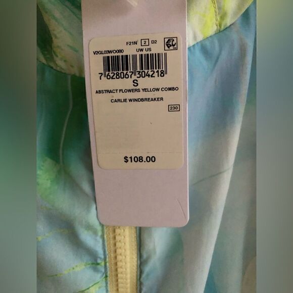 NWT GUESS Women’s Windbreaker Jacket Abstract Flowers Yellow Front Zipper Size S - Picture 5 of 6
